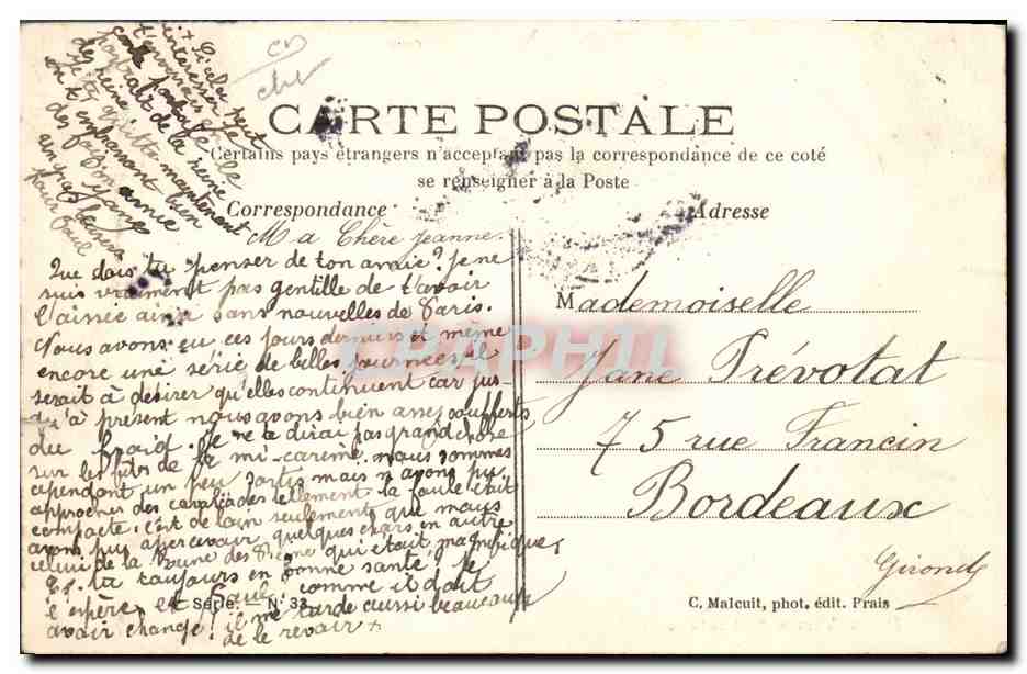 Deux personnes avec charrette — rue étroite — C. Maleuil, phot. édit. Prais, n°33 — Verso