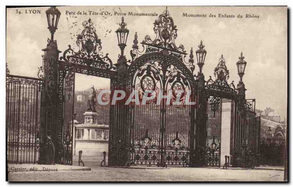 CPA Lyon Parc de la Tete d'Or Porte monumentale Monument des enfants du Rhone 