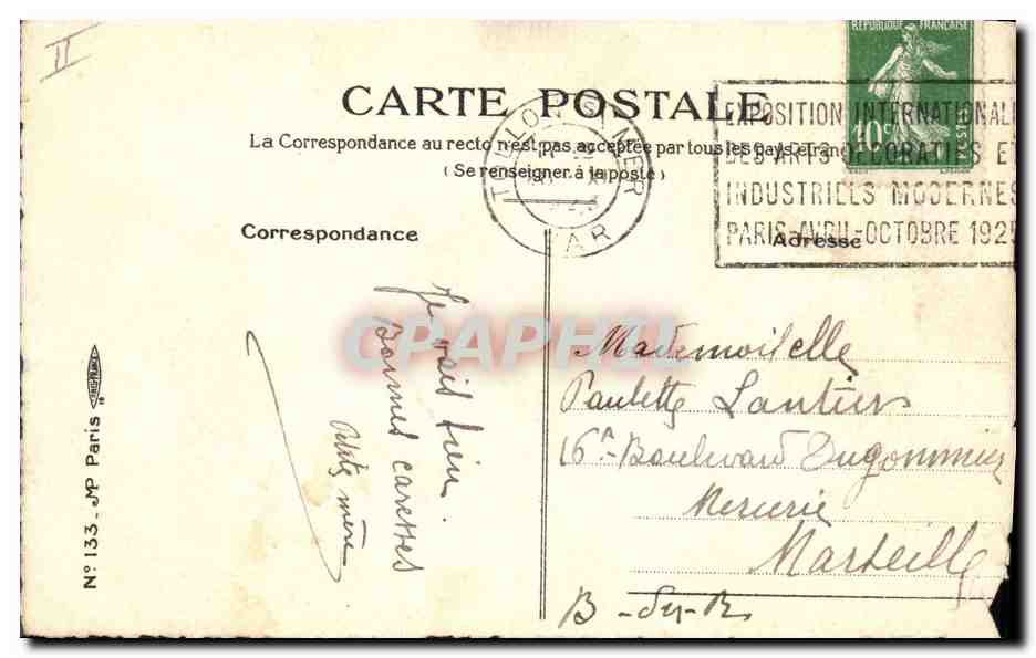 Deux voyageurs — Paris — Éditeur J.P. Paris, n°133 — Verso