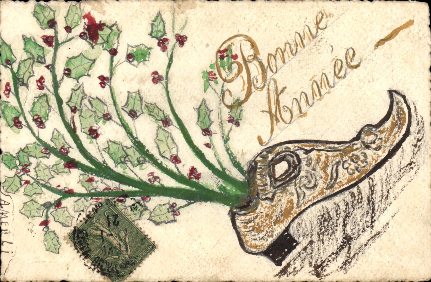 CPA Fantaisie Fleurs Sabot (dessin a la main) 