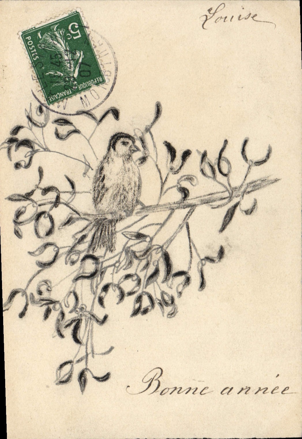 CPA Fantaisie Fleurs Oiseau (dessin a la main) 