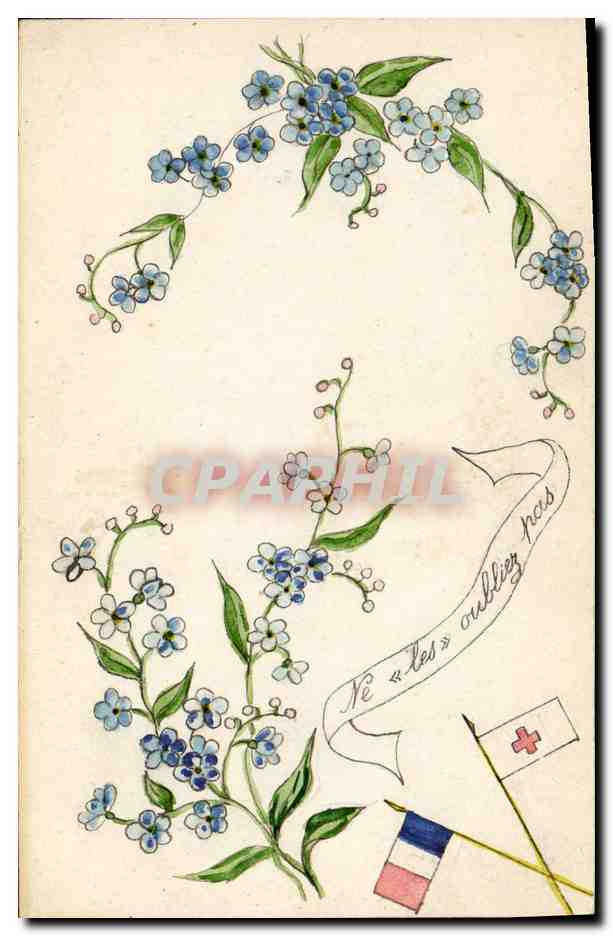 CPA Fantaisie Fleurs Drapeaux France Croix Rouge(dessin a la main) 