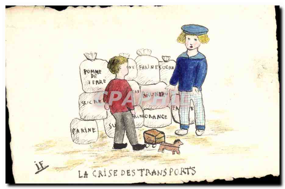 La Crise des Transports — caricature de la pénurie alimentaire — éditeur IF