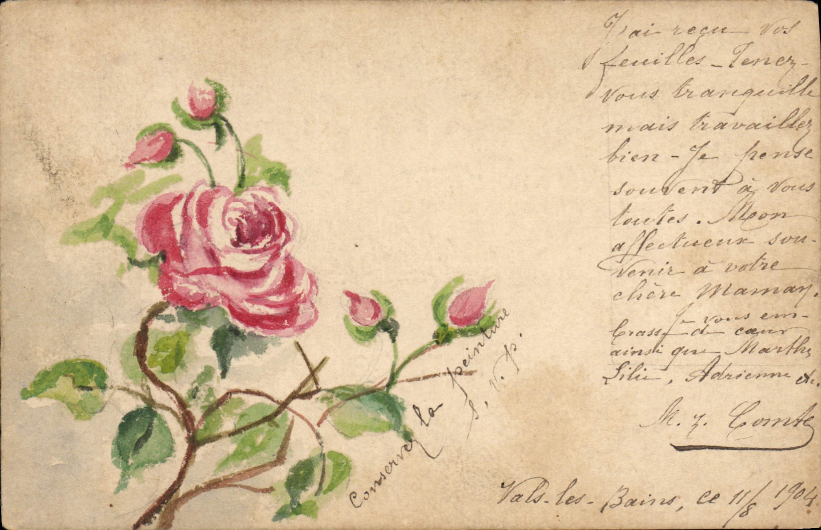 CPA Fantaisie Fleurs (dessin a la main) 