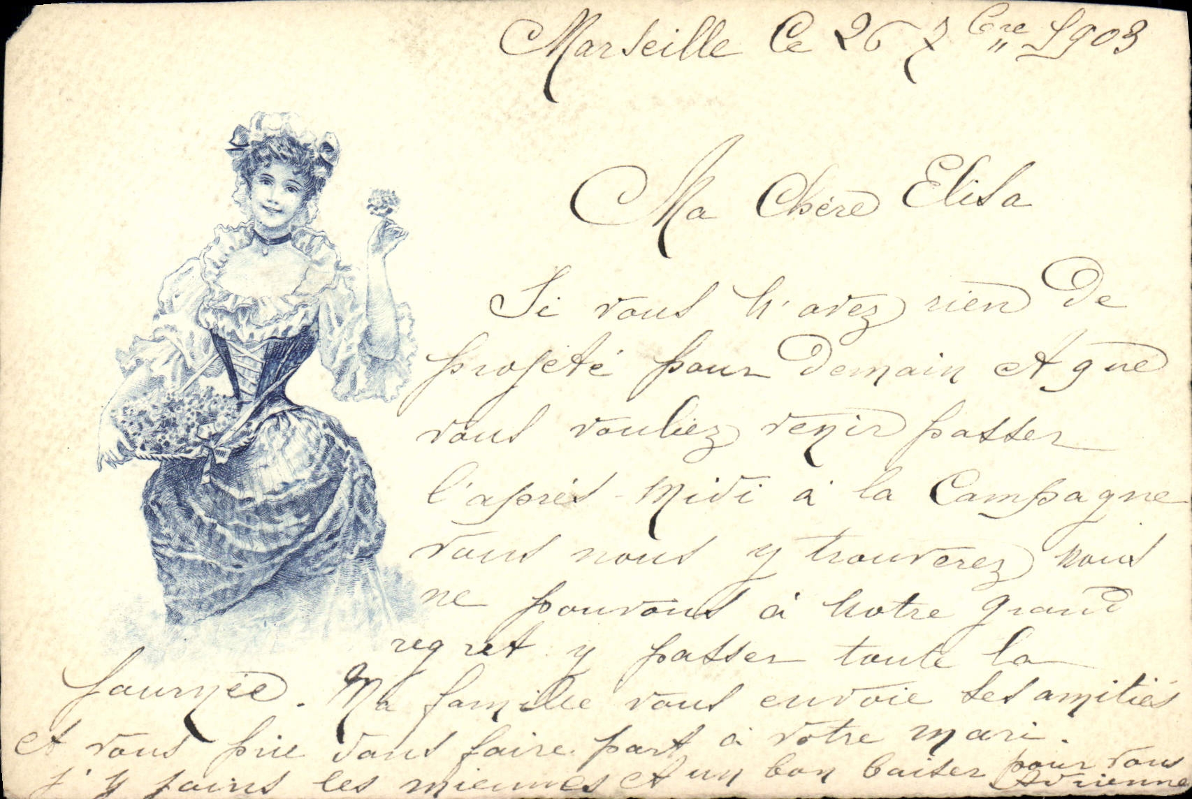 Femme en robe de style Belle Époque — Marseille — éditeur inconnu, n° de série non visible