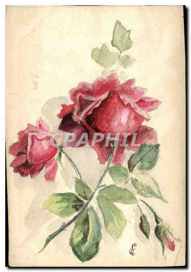 CPA Fantaisie Fleurs (dessin a la main) 