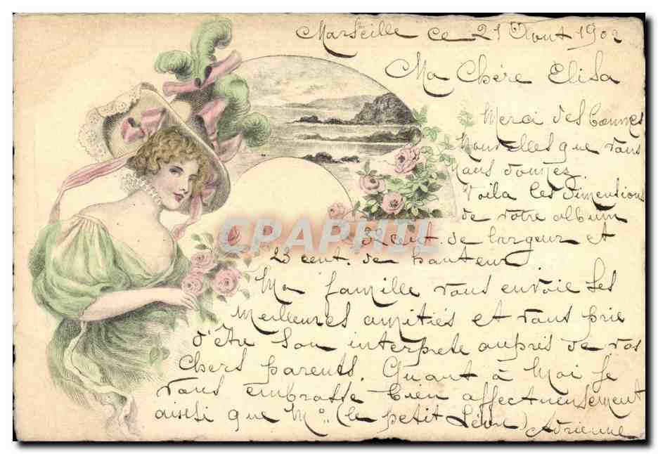 Femme en robe verte et chapeau — Marseille — éditeur non visible
