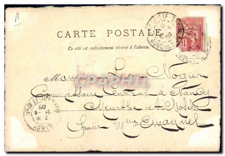 Femme en robe verte et chapeau — Marseille — éditeur non visible — Verso