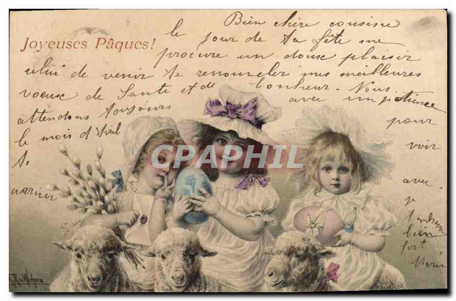 CPA Fantaisie Enfants Agneaux