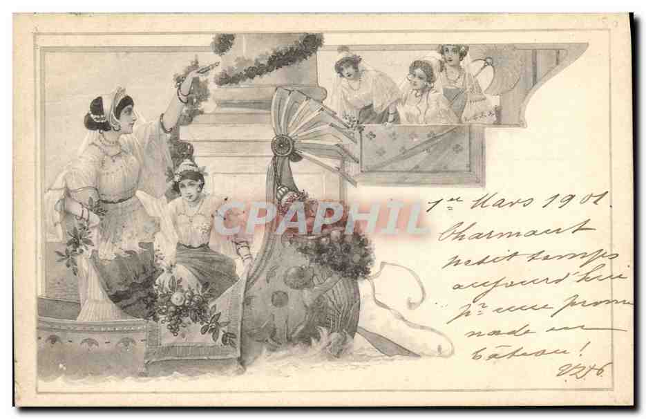 Fête de la Saint-Valentin — Femmes en tenue de bal — éditeur M. M. Vienne