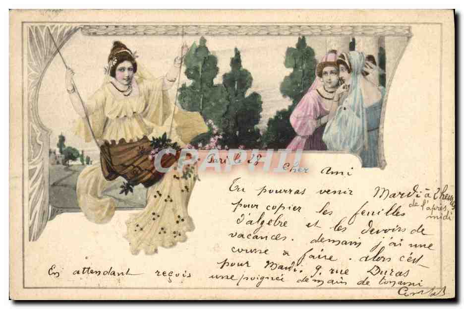 Femmes en tenue algérienne — scène de jardin — éditeur M. M. Vienne