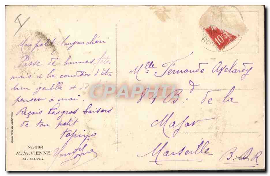 Famille enneigée — Noël — M.M. Vienne, n°598 — Rückseite