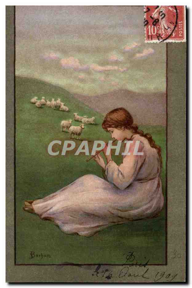 CPA Fantaisie Enfant Flute Moutons 