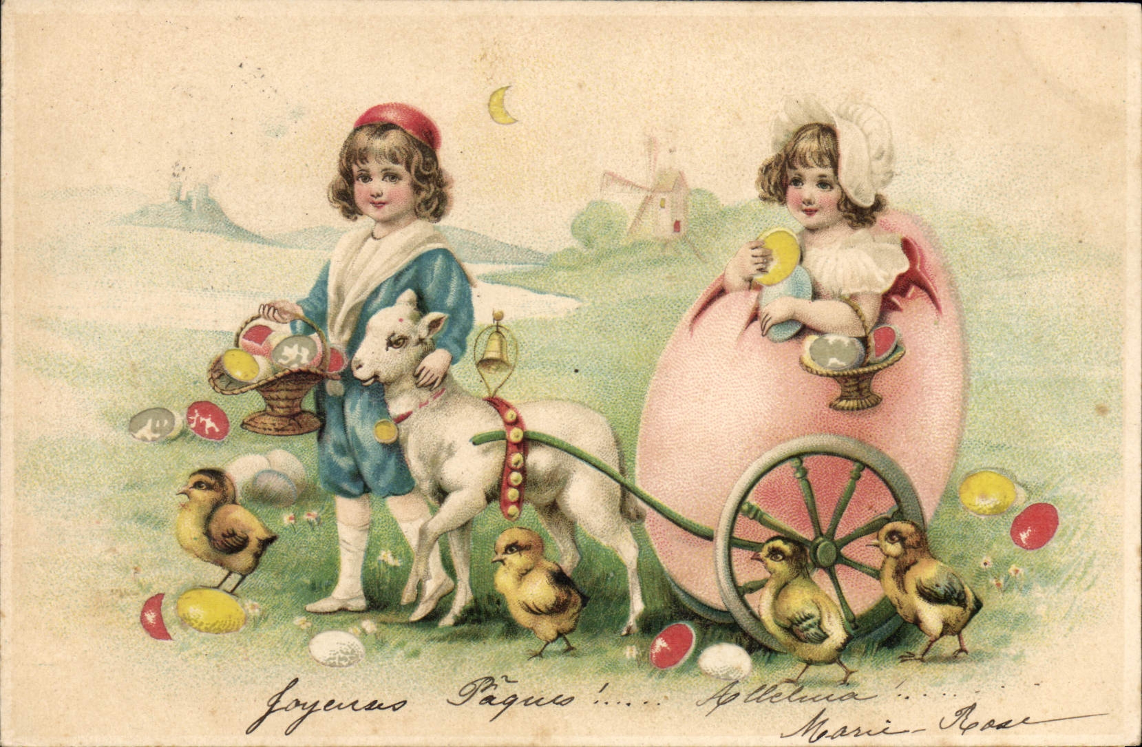 CPA Carte transparente Enfants Oeuf Poussins Agnea