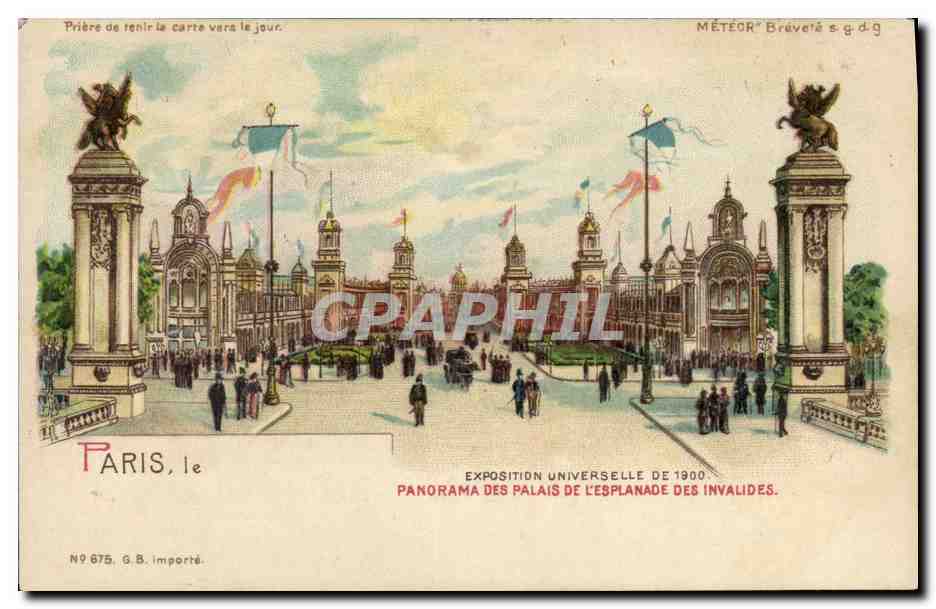 CPA Carte transparente Paris Exposition Universelle 1900 Panorama des palais de l'esplanade des Invalides