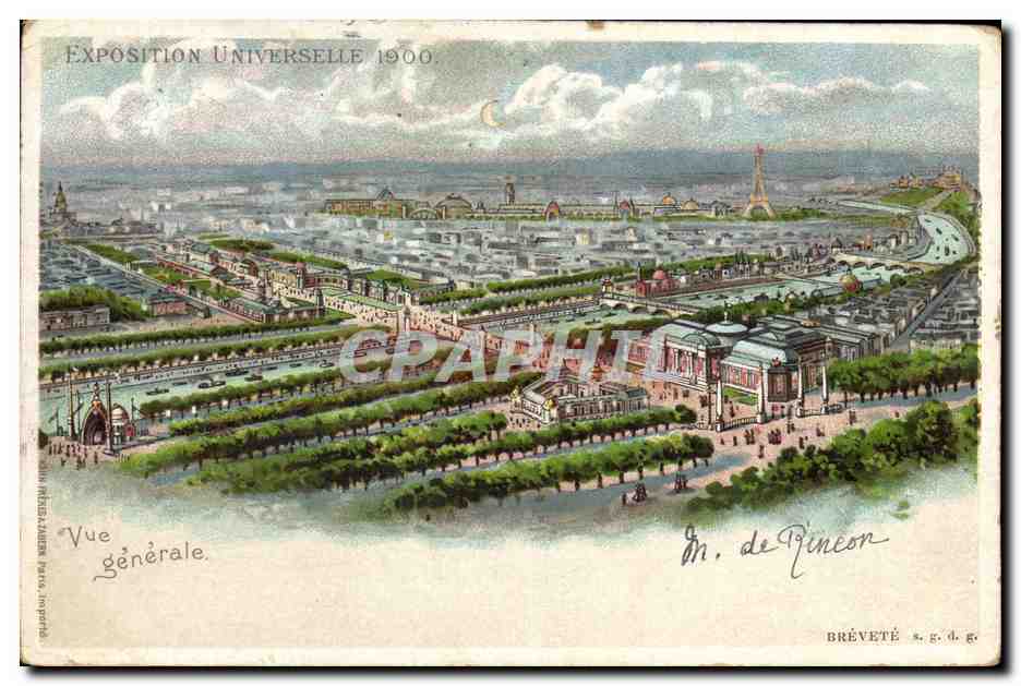 CPA Carte transparente Paris Exposition Universelle 1900 Vue generale Tour Eiffel