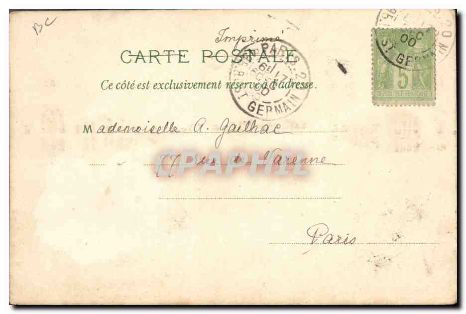 CPA Carte transparente Paris Exposition Universelle 1900 Champ de Mars — Rückseite