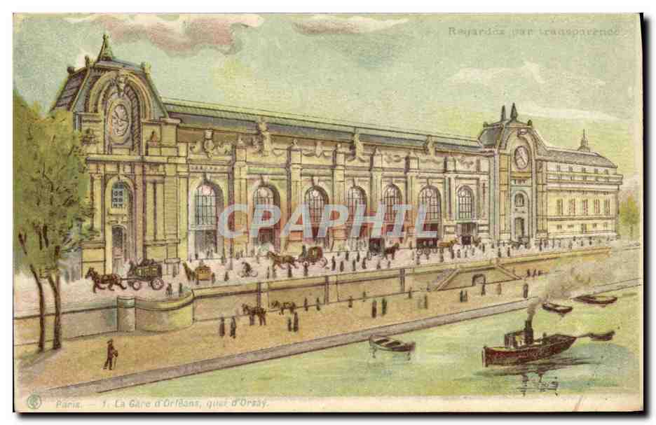 CPA Carte transparente Paris Exposition Universelle 1900 La Gare d'Orleans Quai d'Orsay