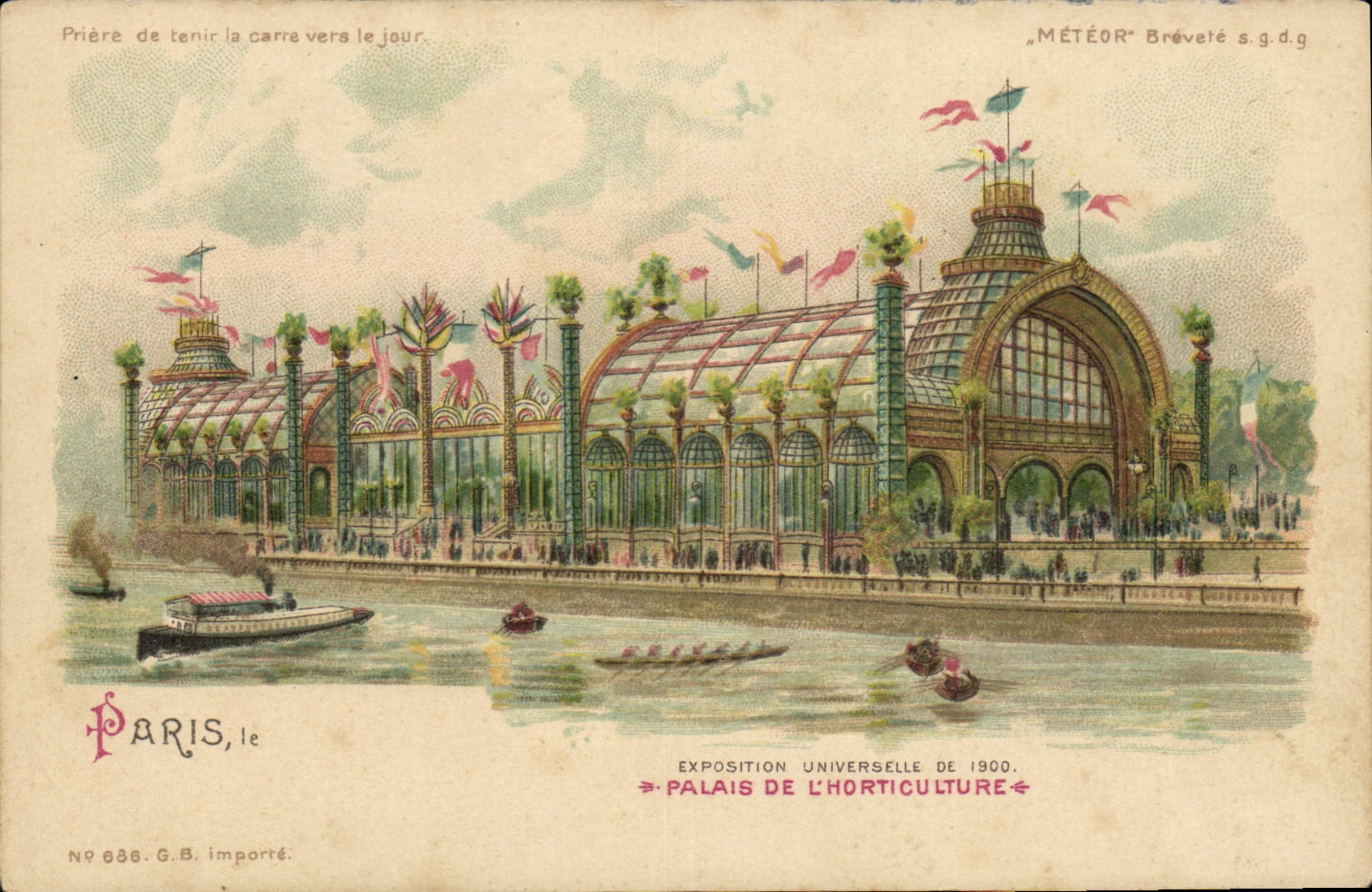 CPA Carte transparente Paris Exposition Universelle 1900 Palais de l'horticulture Bateaux