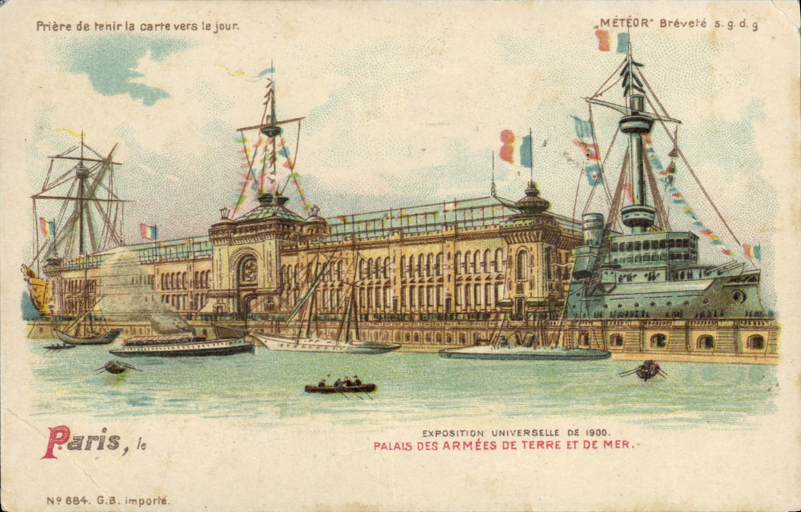 CPA Carte transparente Paris Exposition Universelle 1900 Palais des Armees de terre et de mer Bateau Bateaux Paquebot