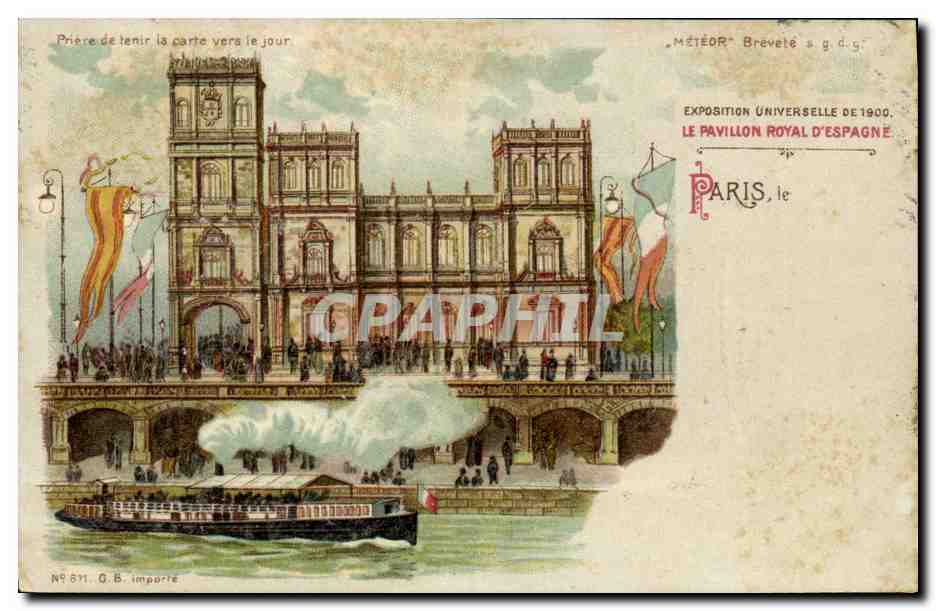 CPA Carte transparente Paris Exposition Universelle 1900 Le Pavillon Royal d4espagne Bateau