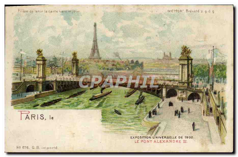 CPA Carte transparente Paris Exposition Universelle 1900 Le Pont Alexandre III Tour Eiffel