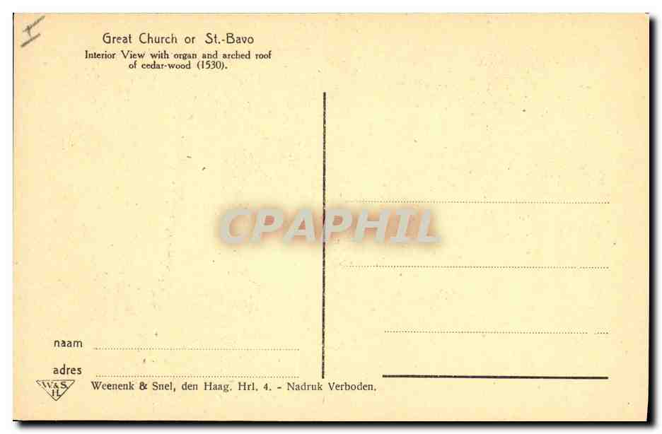 CPA Orgue Haarlem St Bavokerk — Rückseite