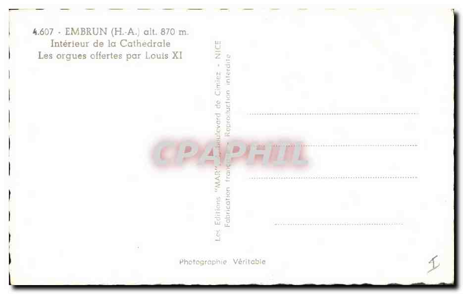 CPM Orgue Embrun Interieur de la cathedrale Les orgues offertes par louis XI — Back