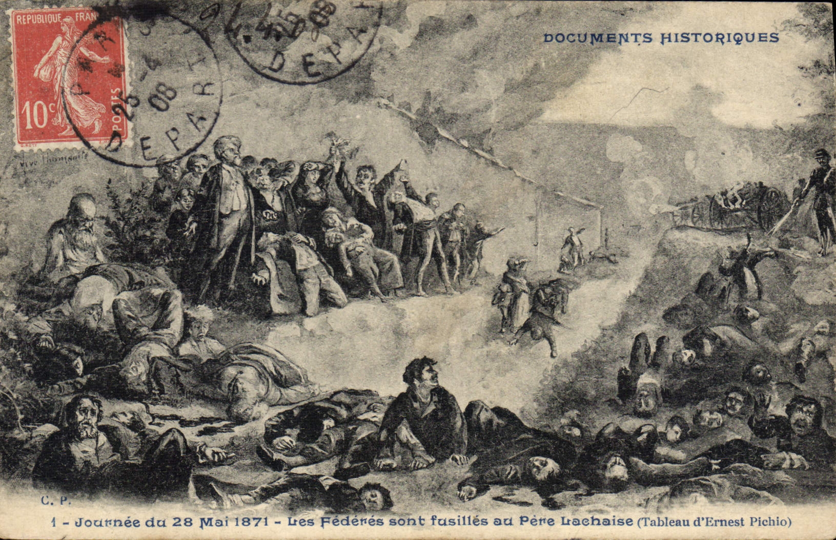 28. Mai 1871 - Die Federés werden am Père Lachaise erschossen — Gemälde von Ernest Pichio — Historische Dokumente