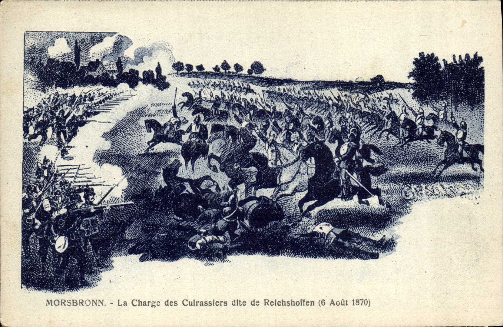 Morsbronn - La Charge des Cuirassiers dite de Reichshoffen (6 Août 1870) — gravure historique