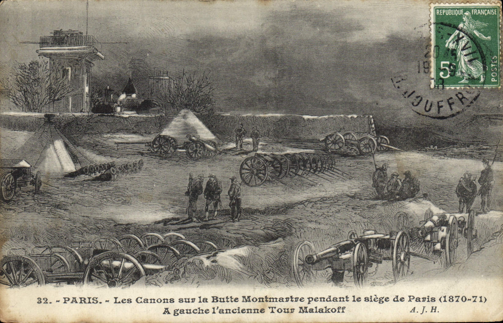 PARIS - The Cannons on the Butte Montmartre during the Siege of Paris (1870-71) — A.J.H. — publisher A.J.H. n°32