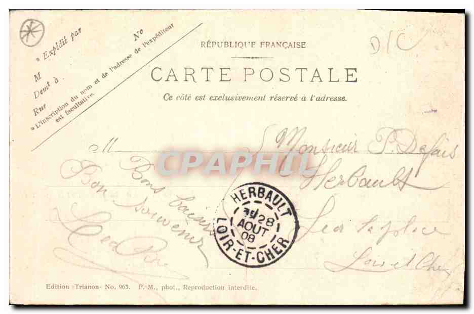 Monument du Buzenval — érigé à la mémoire des soldats tombés à la bataille de Buzenval le 19 janvier 1871 — Édition Trianon, No. 963 — Verso