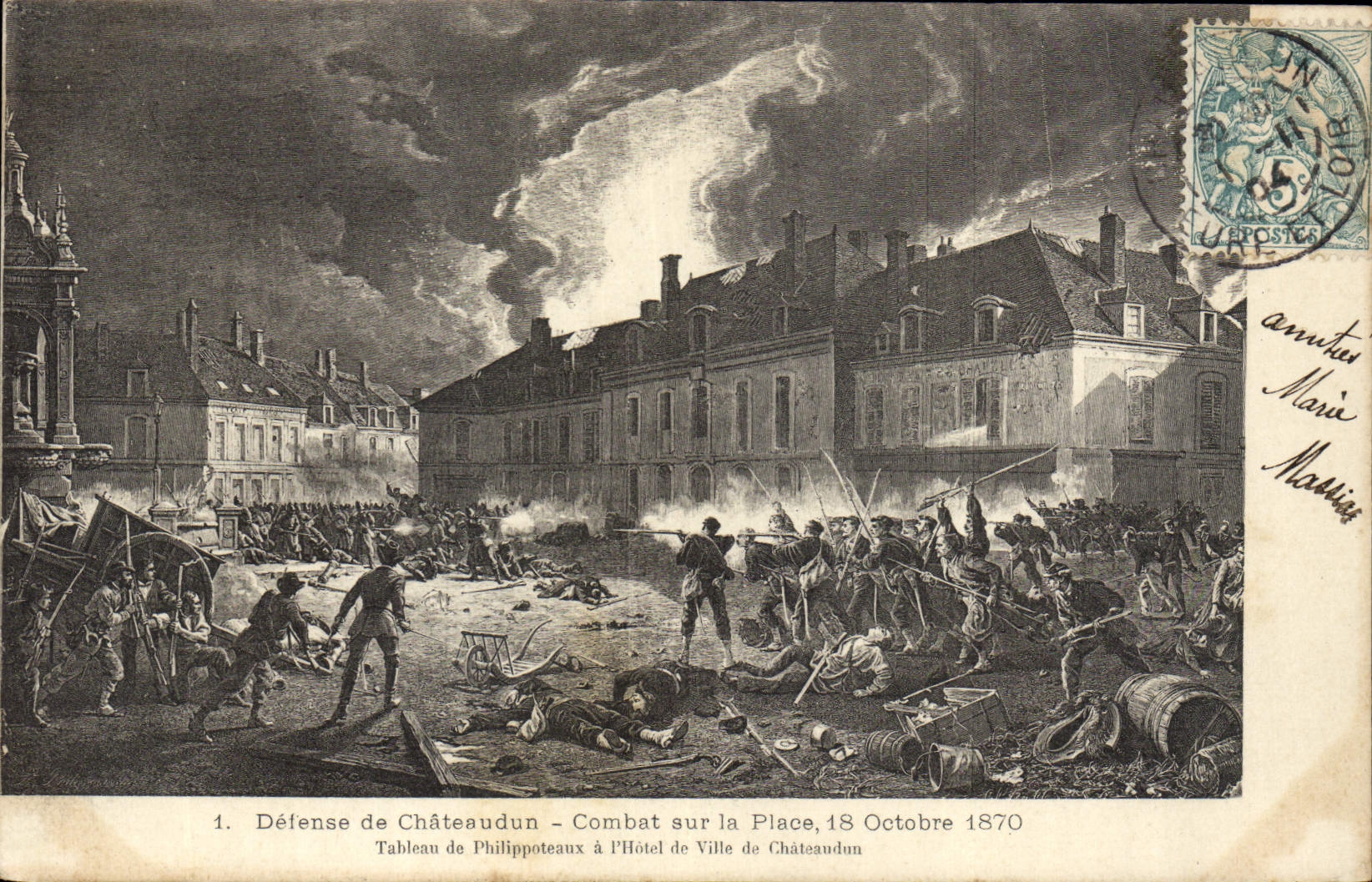 Défense de Châteaudun — Combat sur la Place, 18 Octobre 1870 — Tableau de Philippoteaux à l'Hôtel de Ville de Châteaudun