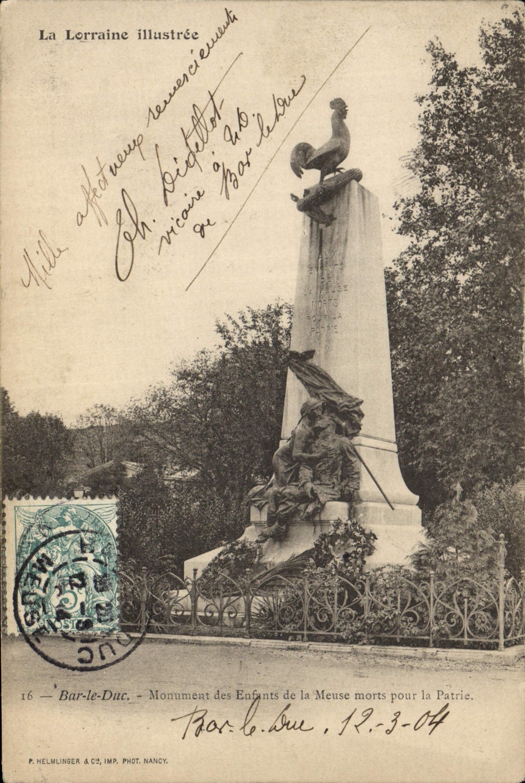 Bar-le-Duc — Denkmal für die Kinder der Meuse, die für das Vaterland gestorben sind — P. HELMLINGER & CIE, PHOTOGRAPHIC PRINTING NANCY, Nr. 16