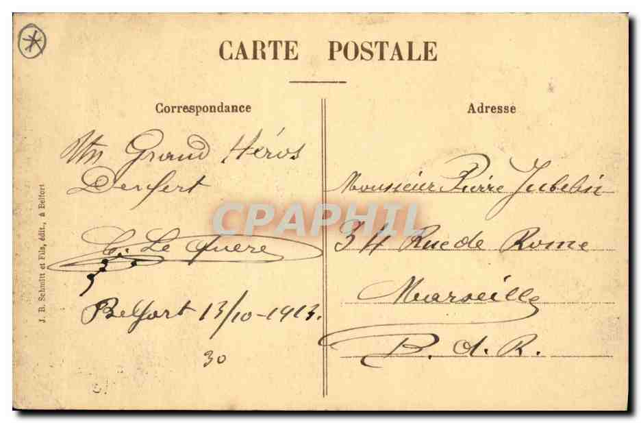 Siège de BÉLFORT (1870-71) — Colonel Denfert, Défenseur de Belfort — J. B. Schnitt & Lula, éditeurs — Verso