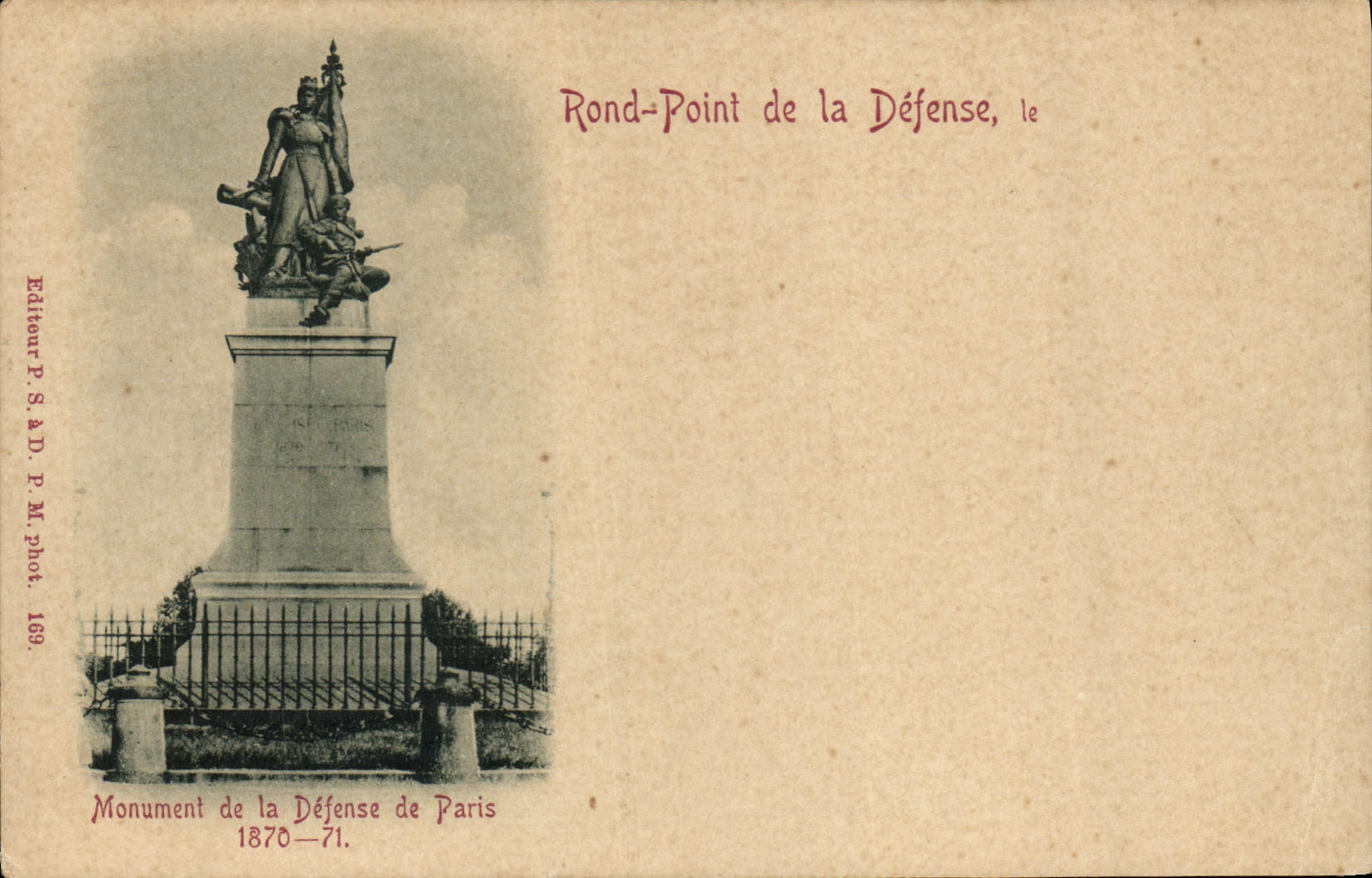 Monument de la Défense — Paris — Éditeur P. S. & D. P. M. phot. 169
