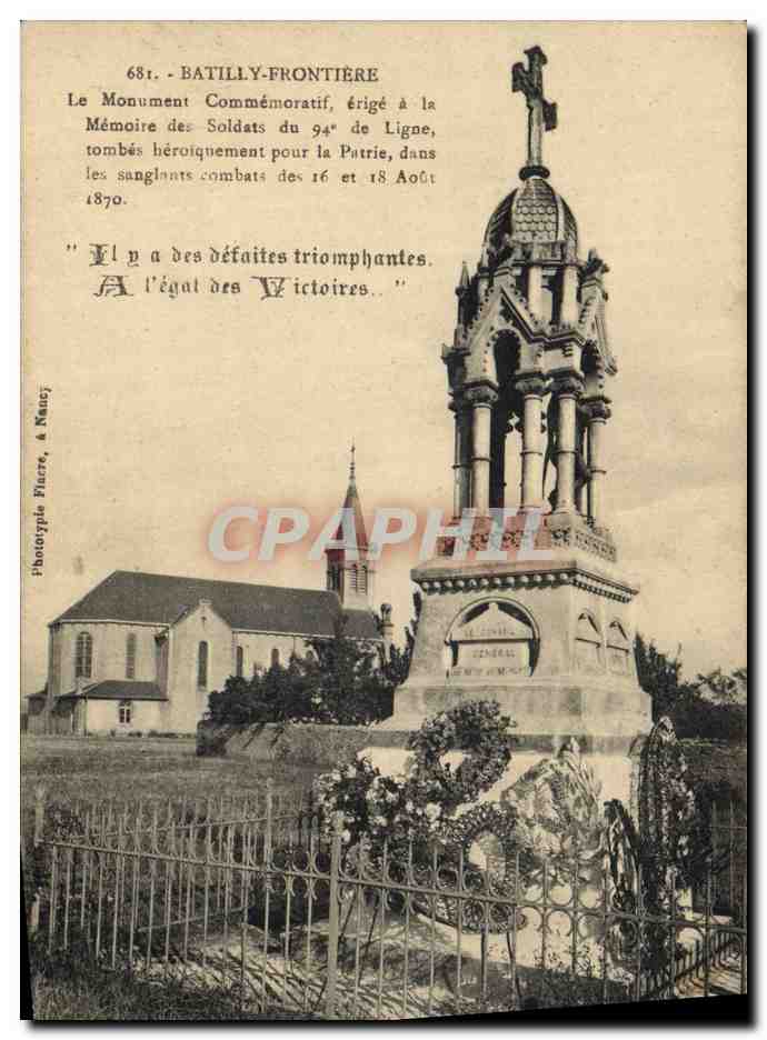 Batilly-Frontière — Monument commémoratif aux soldats du 94e de Ligne tombés héroïquement pour la Patrie dans les combats du 16 et 18 août 1870 — Phototype Fiacre, Nancy, n° 681