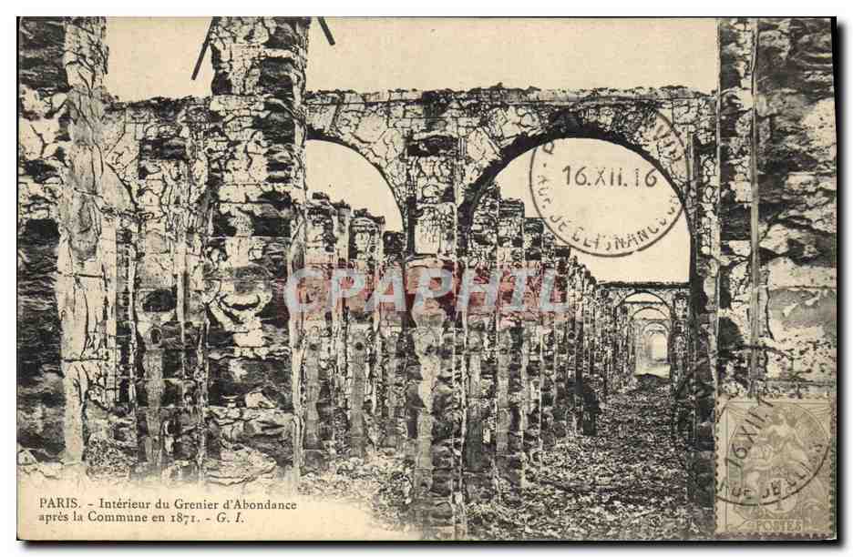 Paris — Interior of the Grenier d'Abondance after the Commune in 1871 — G. I.