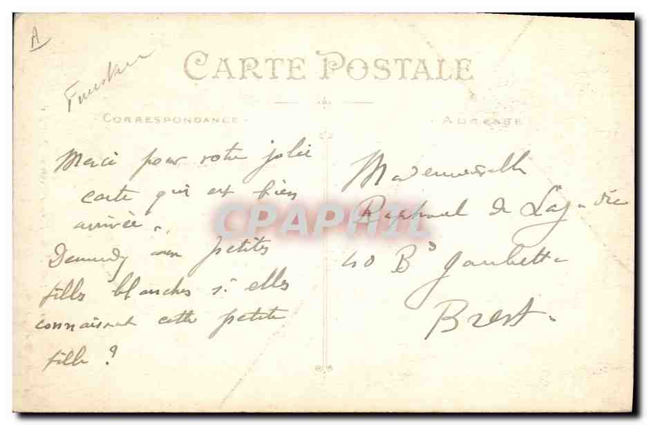 CPA Folklore Bretagne Fillette de Quimper — Verso