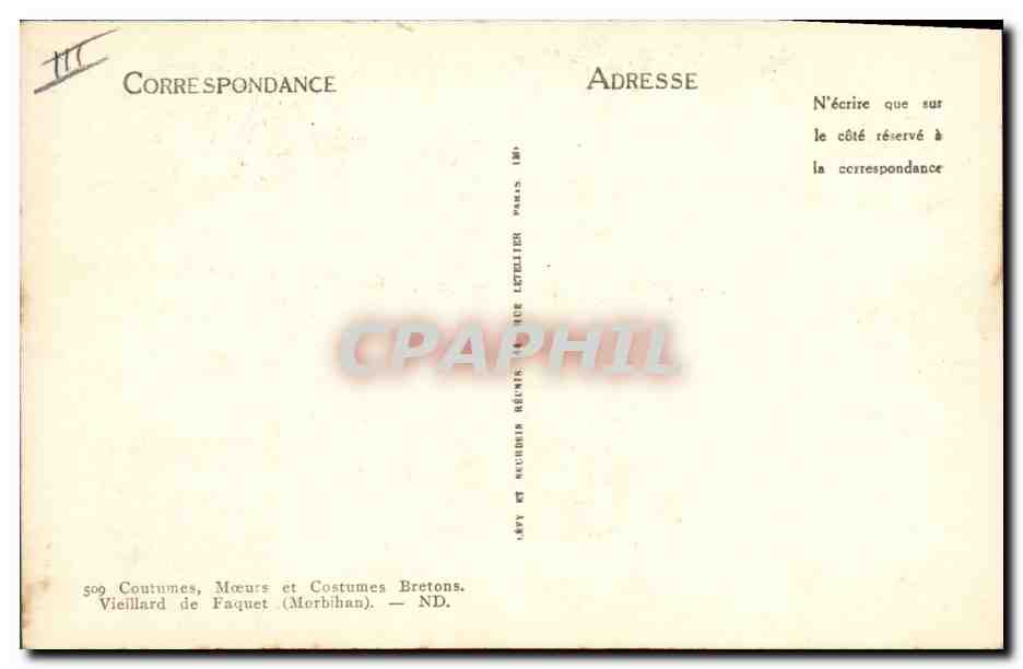 CPA Folklore Vieillard de Faquet Morbihan  — Verso