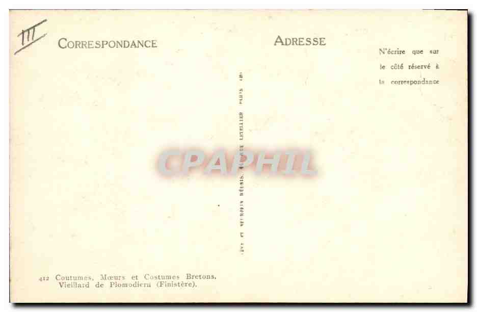 CPA Folklore Vieillard de Plomodiern Finistere — Verso
