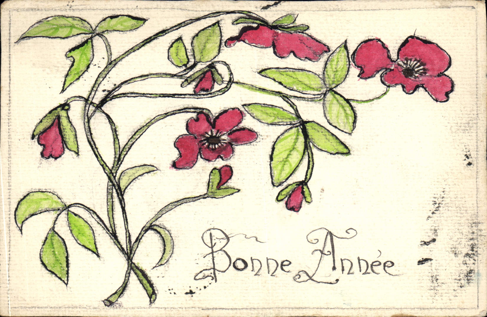 Fleurs rouges — Bonne Année — Carte postale