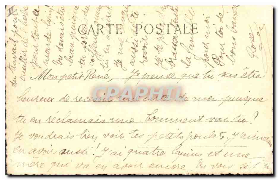 Village enneigé — dessin enfantin — daté 16 Mai 1919 — Verso