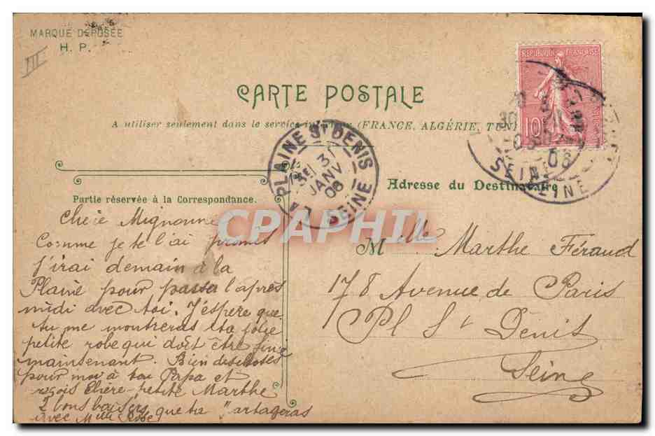 Fleurs de bleuets — Souvenir d'Amitié — Germaine — Verso