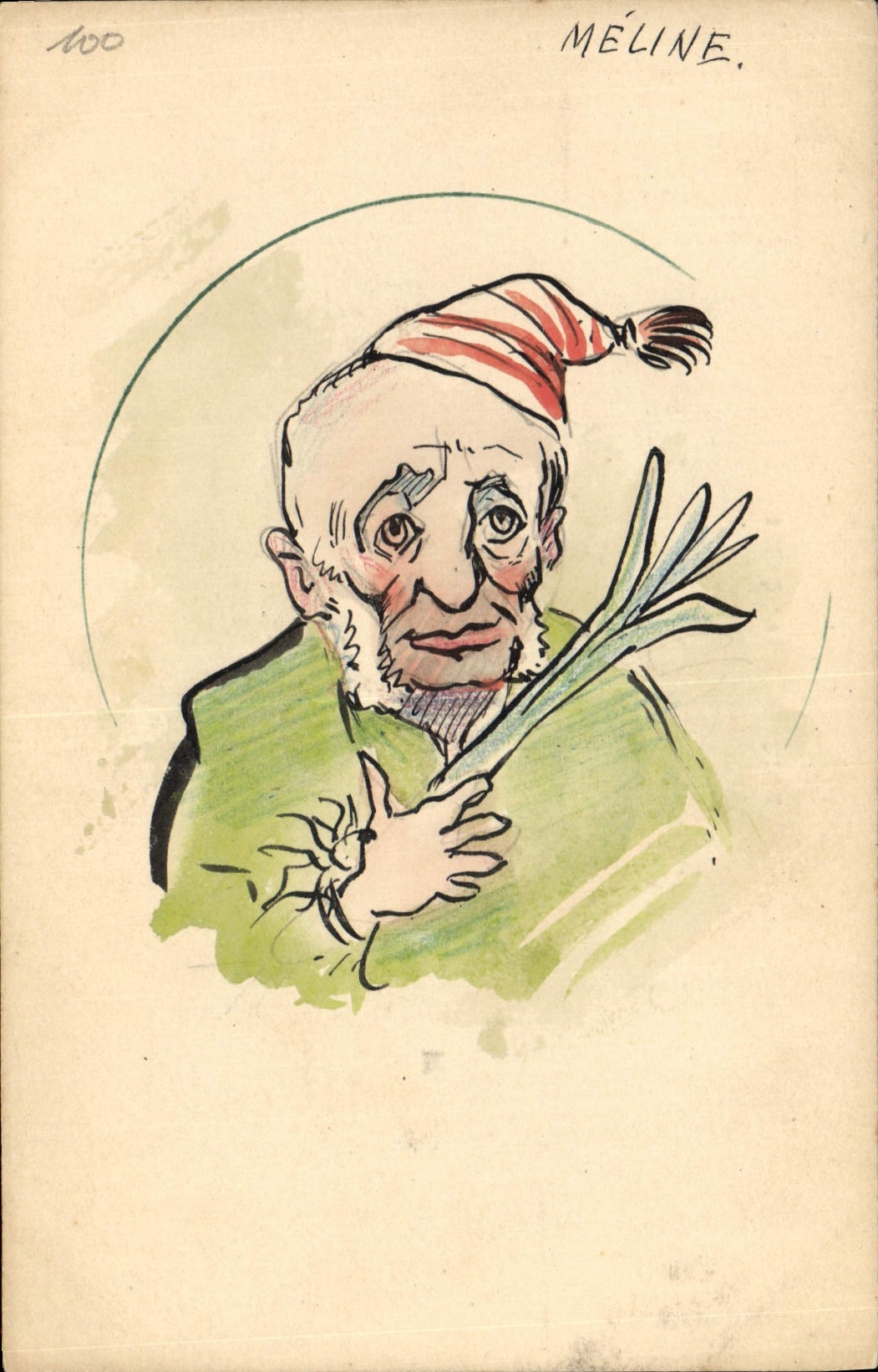 Méline — caricature d'un vieil homme en bonnet rayé — éditeur inconnu, n° 100