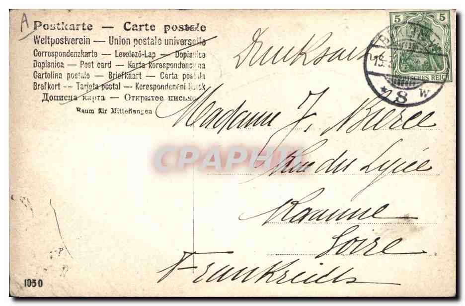 Caricature d'un soldat fumant — signature de R. Mayeaux — éditeur Union postale universelle — Rückseite