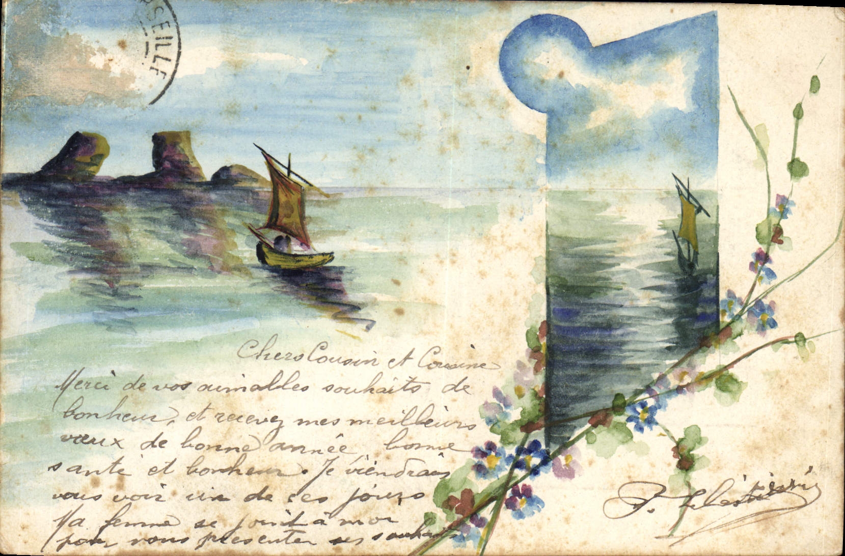 CPA Fantaisie (dessin a la main) Bateau