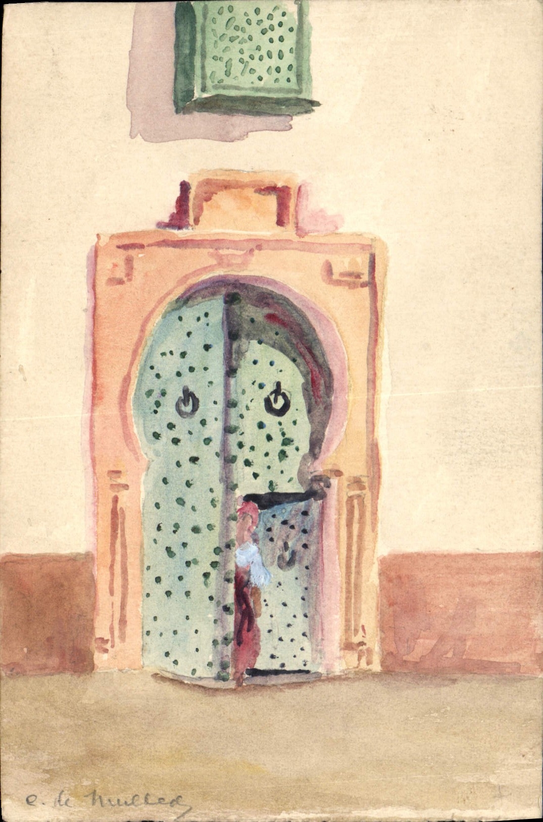 Porte marocaine — peinture à l'aquarelle — E. de Nulles