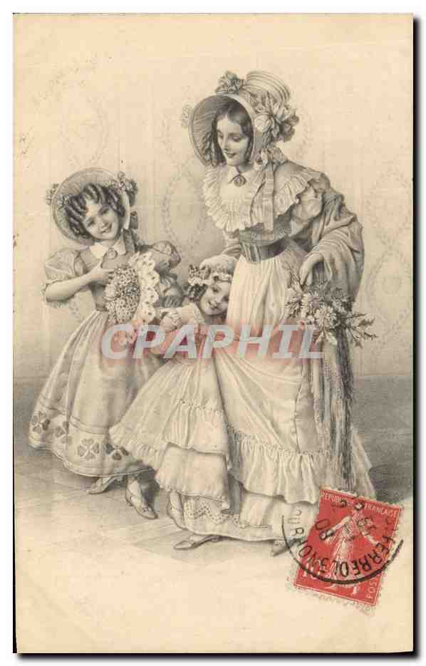 Femme et deux jeunes filles — scène de vie — éditeur M. M. VIENNE, n° 342