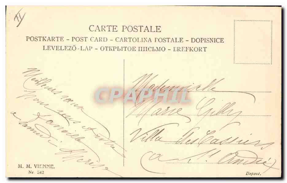 Femme et deux jeunes filles — scène de vie — éditeur M. M. VIENNE, n° 342 — Verso